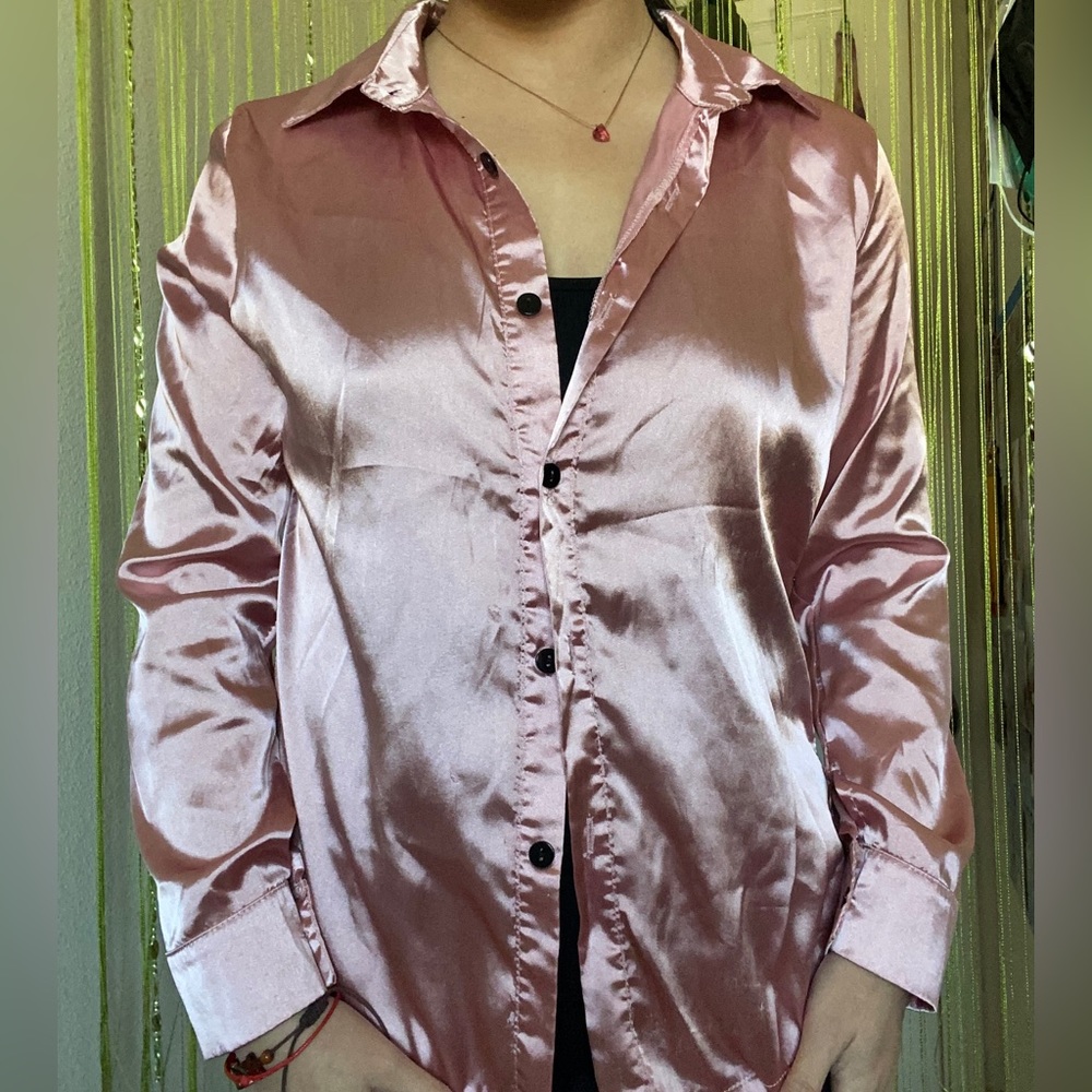 New Light Pink Satin Shirt